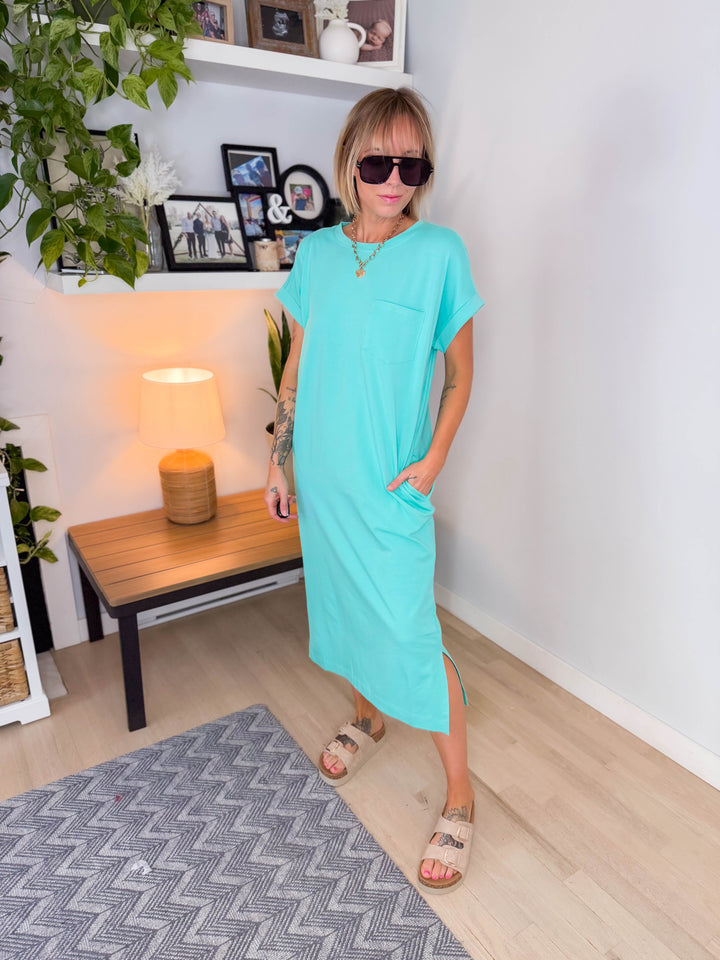Yara Stretch Cotton Midi Dress- MINT