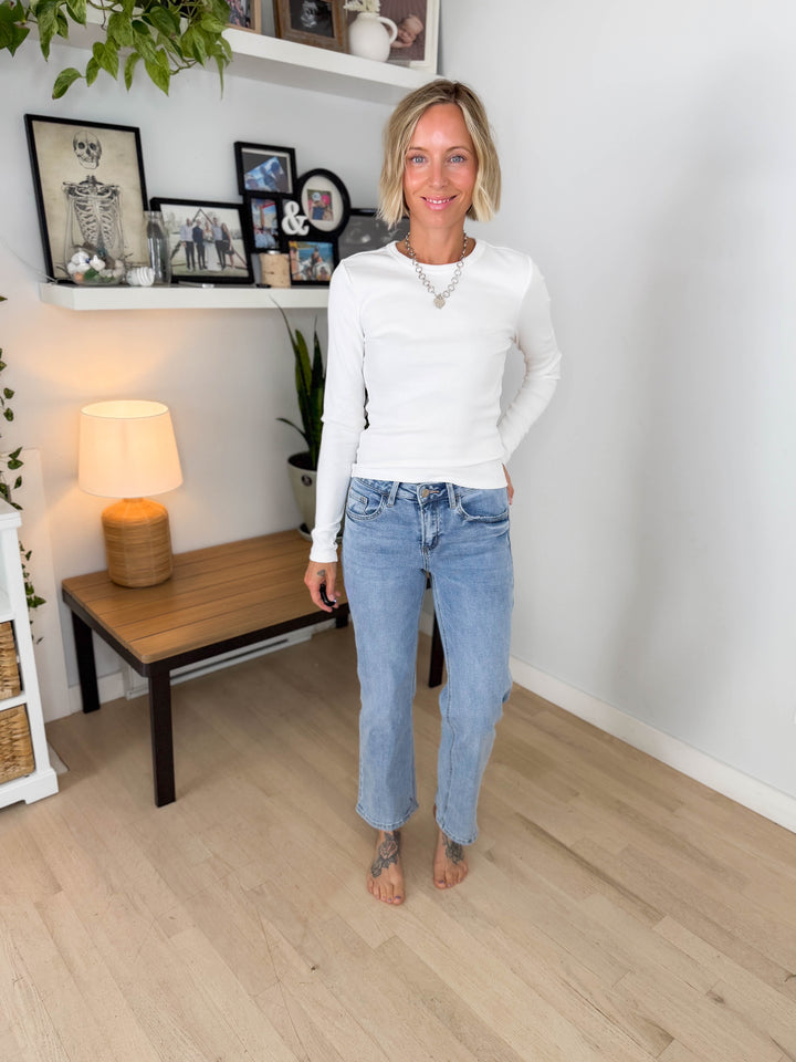 Only Val Organic Cotton Ribbed Long Sleeve Top- BRIGHT WHITE-FINAL SALE