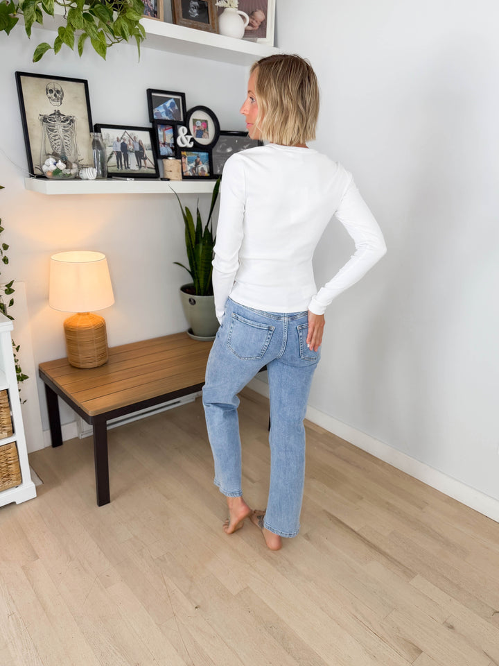Only Val Organic Cotton Ribbed Long Sleeve Top- BRIGHT WHITE-FINAL SALE