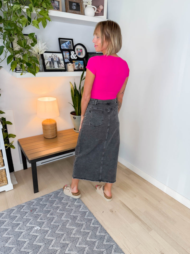 Alexandra Washed Front Slit Skirt- WASHED BLACK-FINAL SALE