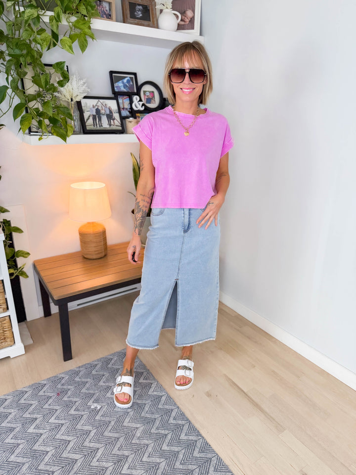 Eleni Basic Short Sleeve Top- BRIGHT MAUVE-FINAL SALE