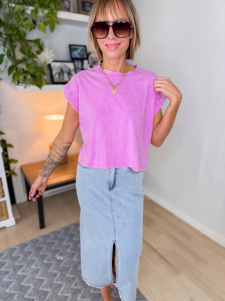 Eleni Basic Short Sleeve Top- BRIGHT MAUVE-FINAL SALE