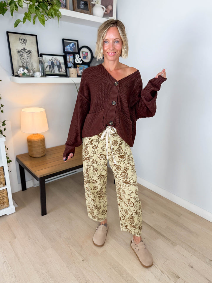 Annabeth Button Down Cardigan- DARK BROWN