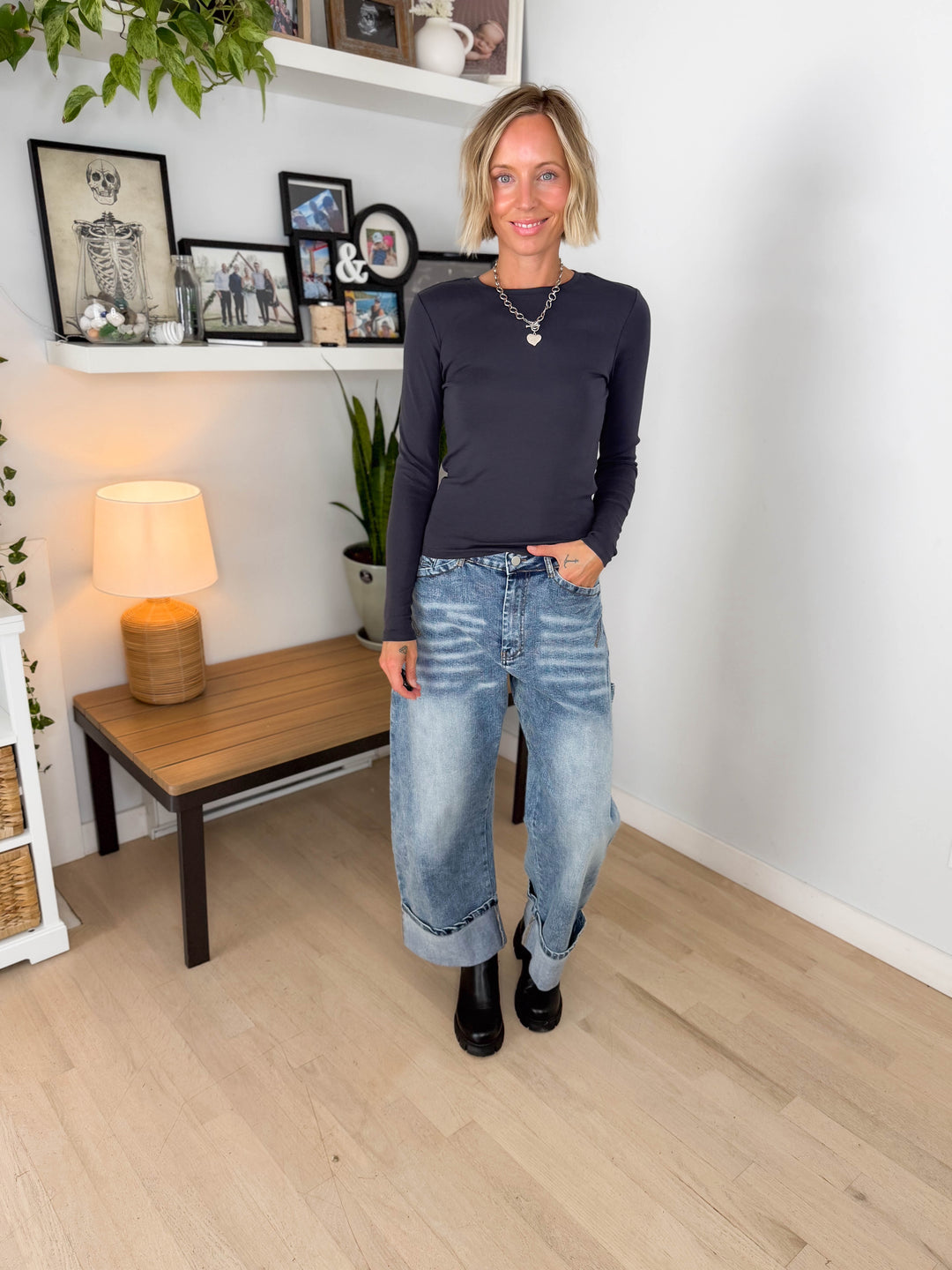 Only Riley Organic Cotton Long Sleeve Top- NIGHT SKY