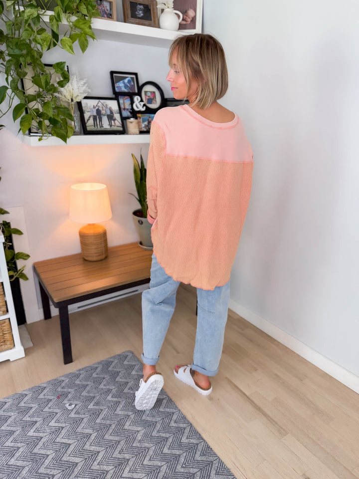 Tove Waffle Tunic Pullover- PEACH PINK-FINAL SALE *L*