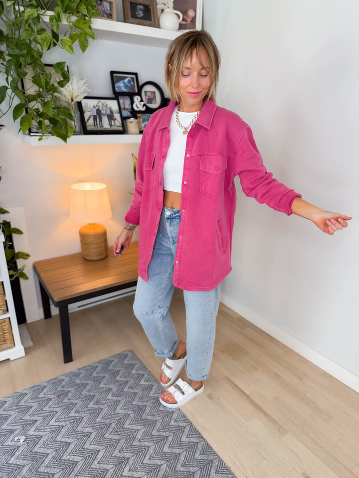 MONO B Valerie Snap on Shacket- PLUM PINK