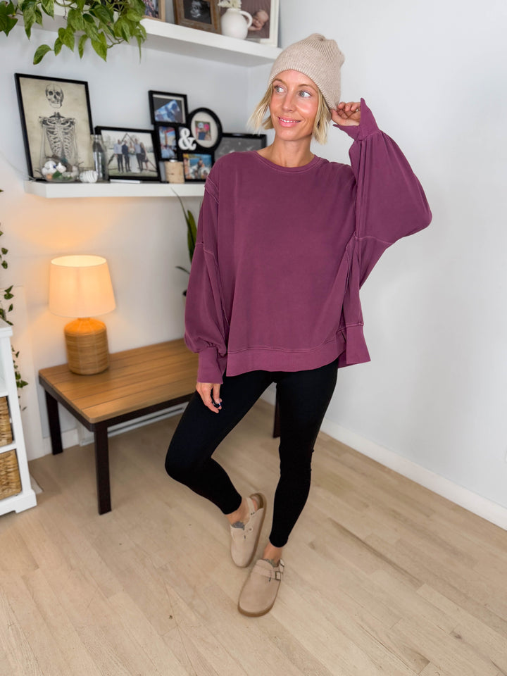 Haven Exposed Seam Pullover- DARK CHERRY