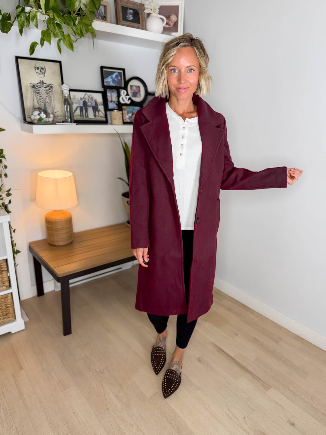 Burwood Collared Coat- BURGUNDY
