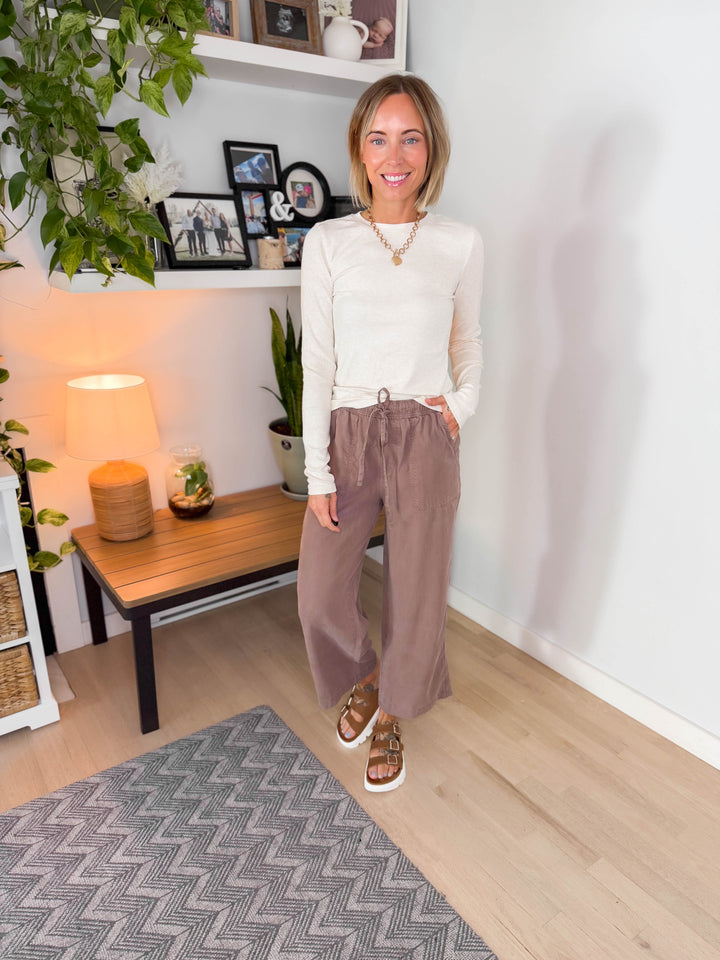 Zariah Soft Ribbed Long Sleeve- OATMEAL