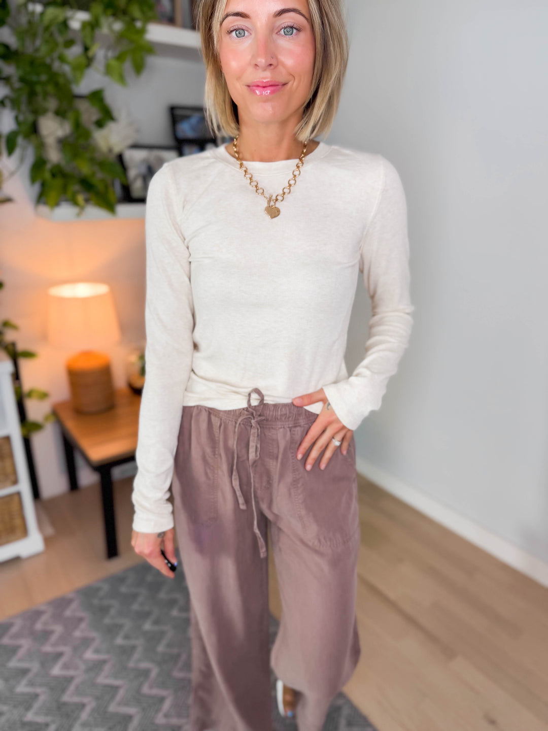 Zariah Soft Ribbed Long Sleeve- OATMEAL