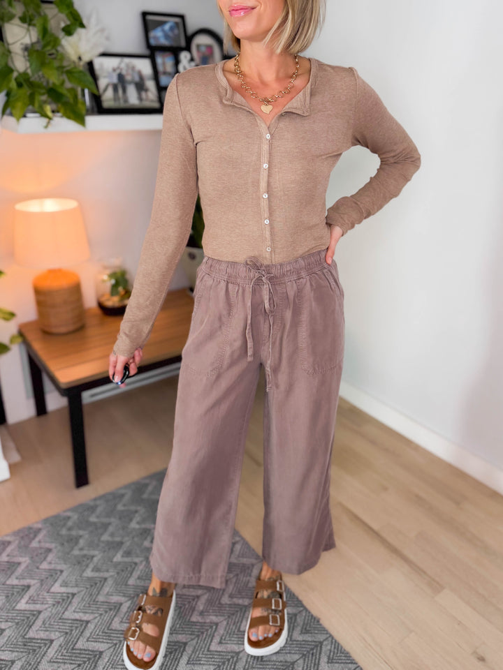 Tide Pool Tencel Wide Leg Capri- COCOA