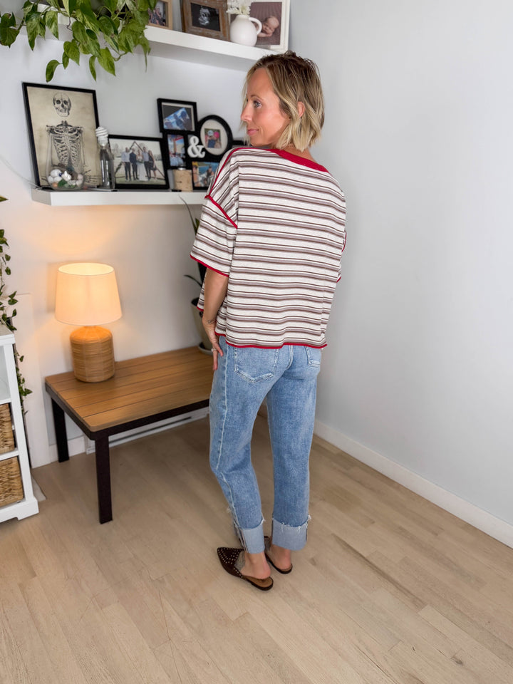 Finner Striped Short Sleeve Boxy Top- COCO STRIPE-FINAL SALE