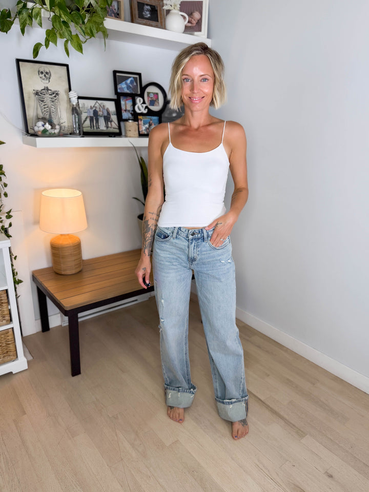 Kancan Premium Georgia 90's Relaxed Mid Rise Jeans- MEDIUM LIGHT-FINAL SALE