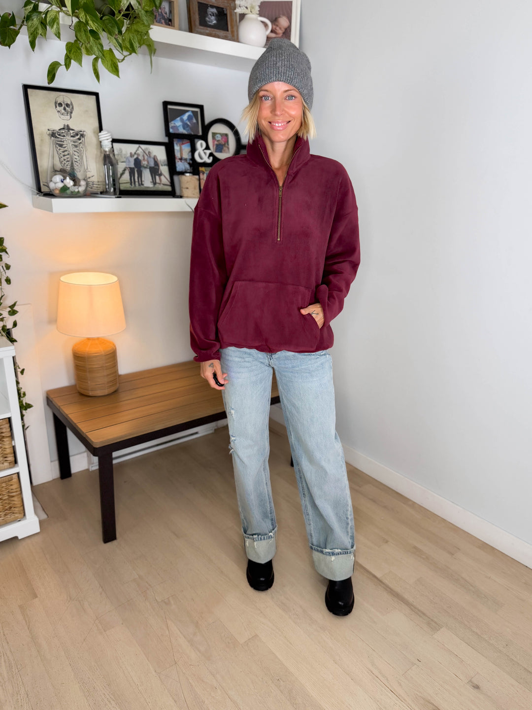 Harvest Sun 1/4 Zip Premium Plush Fleece Pullover- PLUM