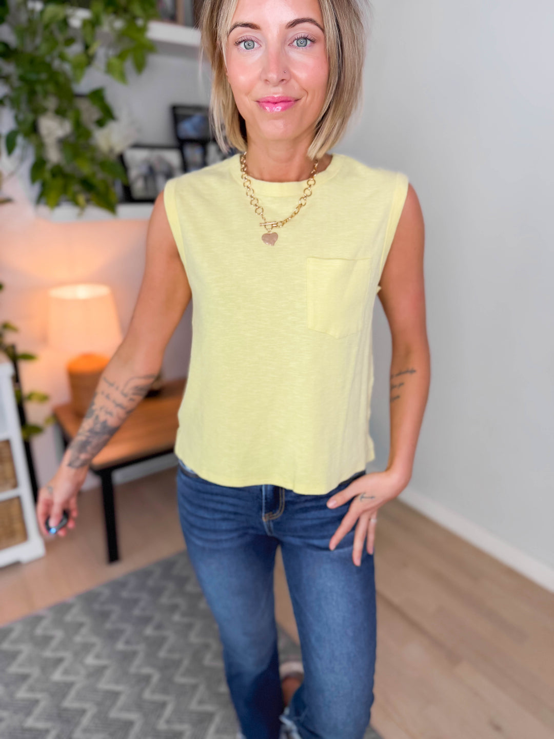 Zosia Cotton Pocket Tank- PALE YELLOW