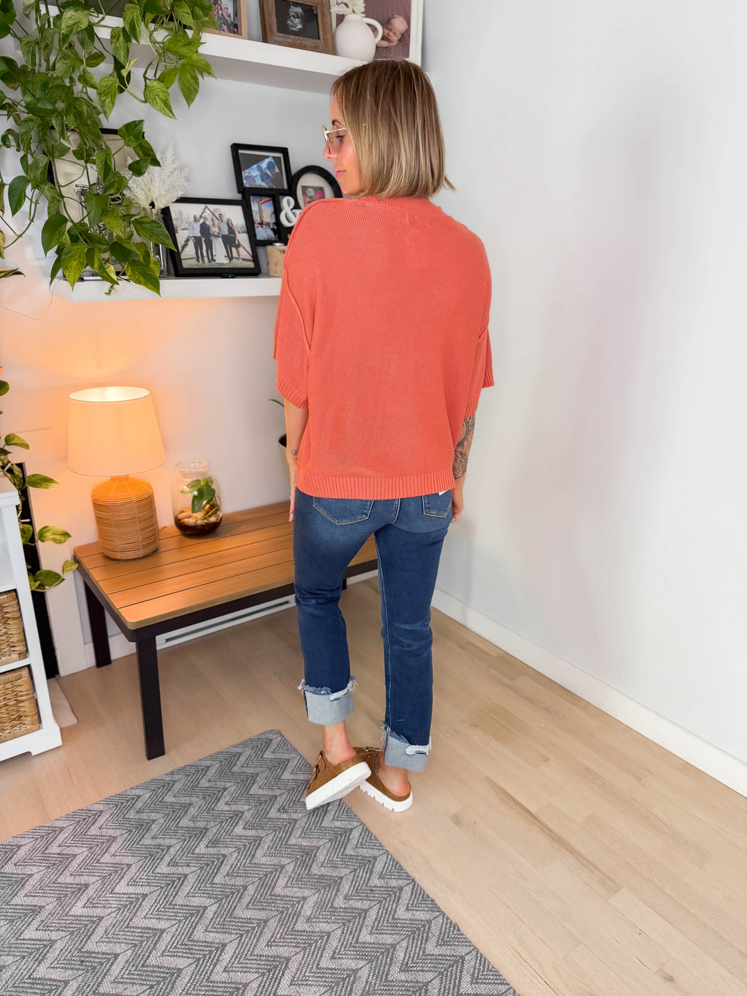 Sunspell Drop Shoulder Knit Top- POPPY