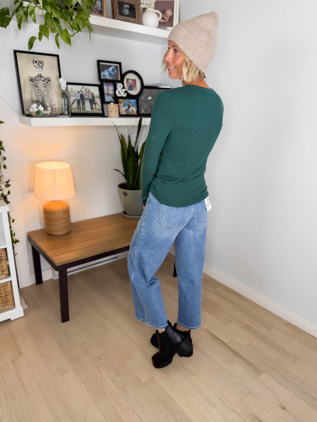 Tansy Basic Crewneck Longsleeve Knit Top- FOREST GREEN-FINAL SALE