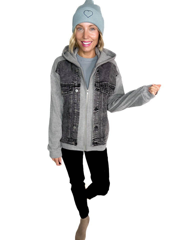 Jordana Fleece Lined Hoodie Jacket- BLACK