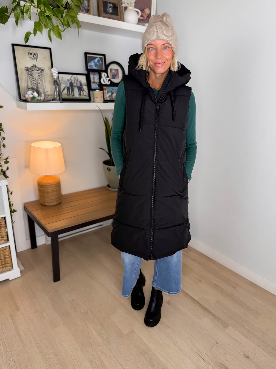 ONLY Blair Long Hooded Puffer Vest- BLACK