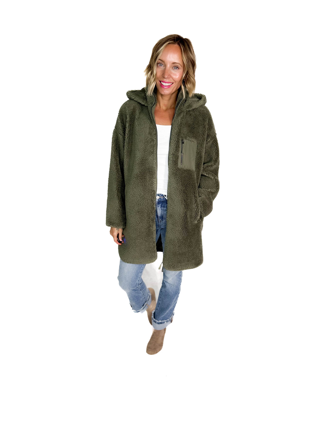 ONLY Sascha Sherpa Jacket- OLIVE GREY-FINAL SALE
