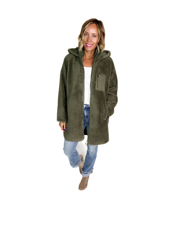 ONLY Sascha Sherpa Jacket- OLIVE GREY-FINAL SALE
