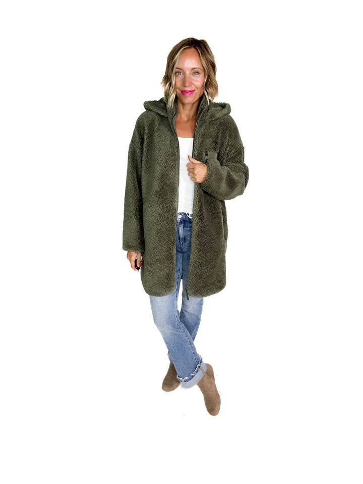 ONLY Sascha Sherpa Jacket- OLIVE GREY-FINAL SALE