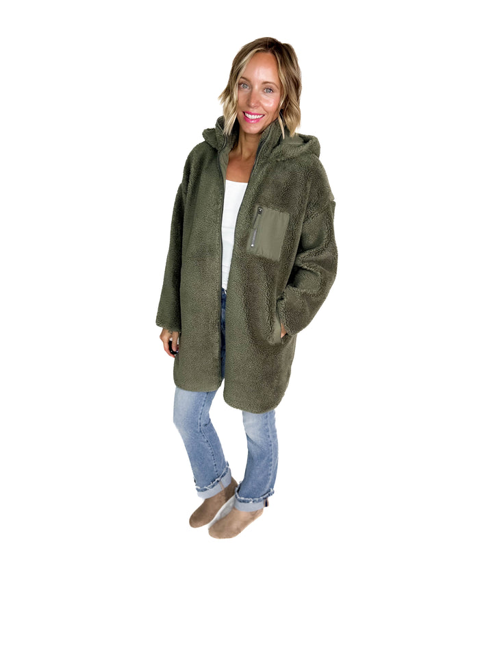 ONLY Sascha Sherpa Jacket- OLIVE GREY-FINAL SALE