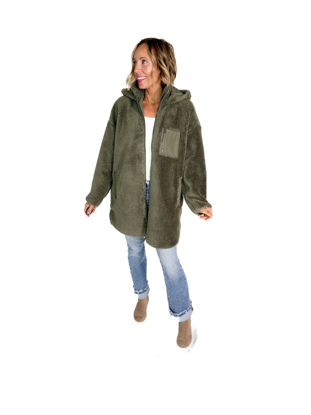 ONLY Sascha Sherpa Jacket- OLIVE GREY-FINAL SALE