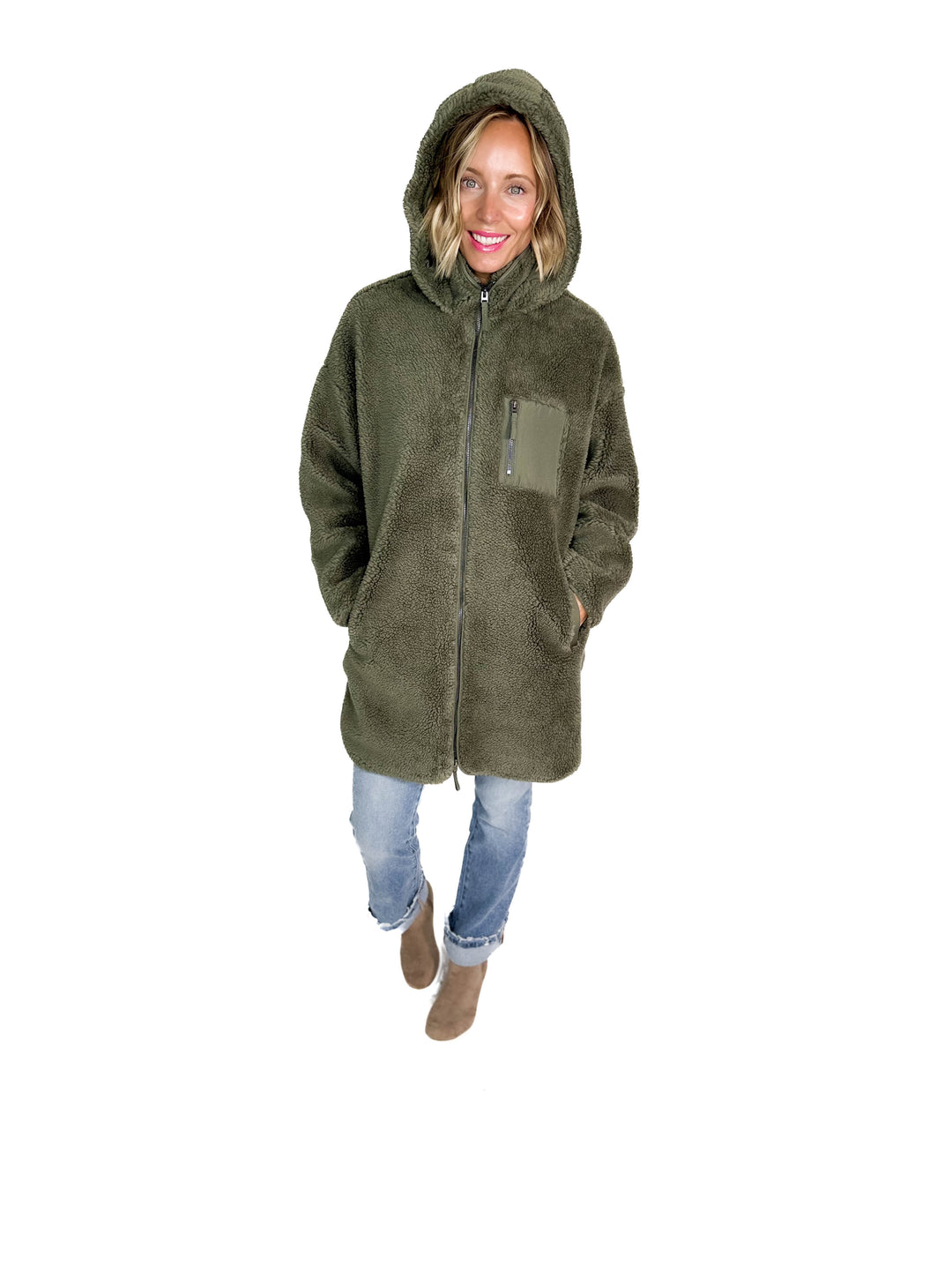 ONLY Sascha Sherpa Jacket- OLIVE GREY-FINAL SALE