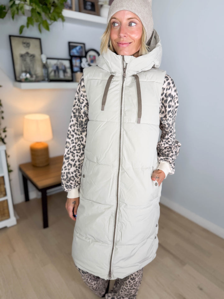 ONLY Blair Long Hooded Puffer Vest- SILVER LINING