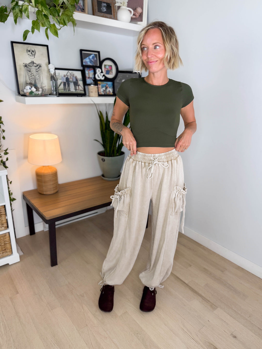 Ciderwood Cinch Tie Jogger- SANDSHELL