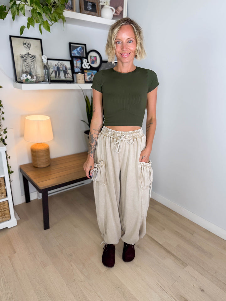 Ciderwood Cinch Tie Jogger- SANDSHELL