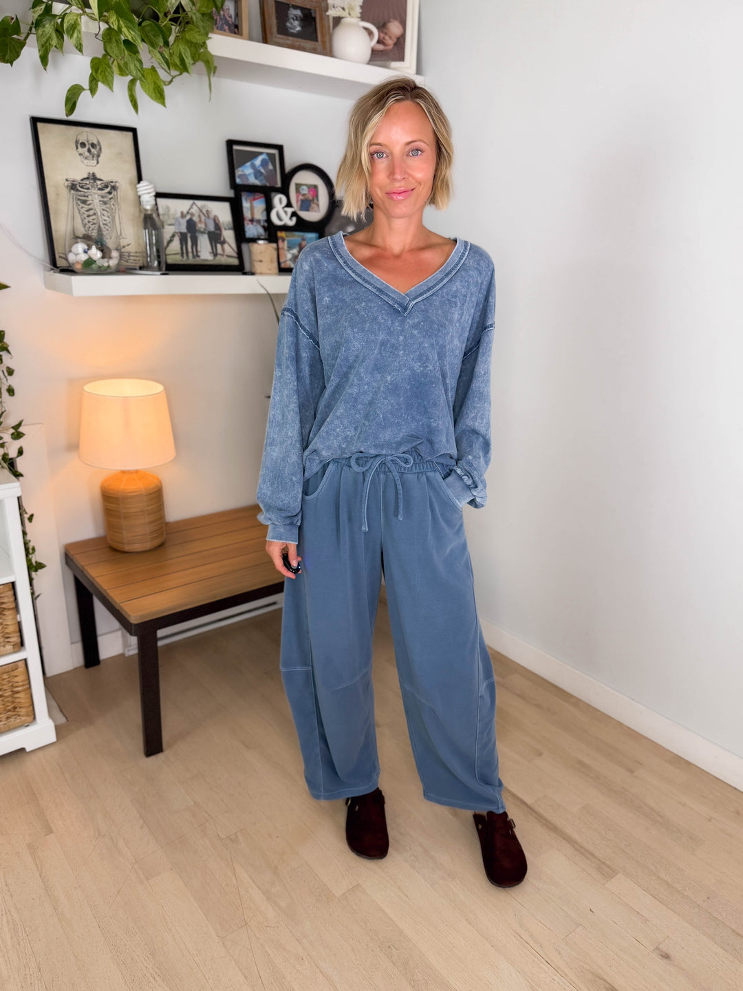 Shiloh Washed Cotton Inverted Seam Long Sleeve- VINTAGE BLUE