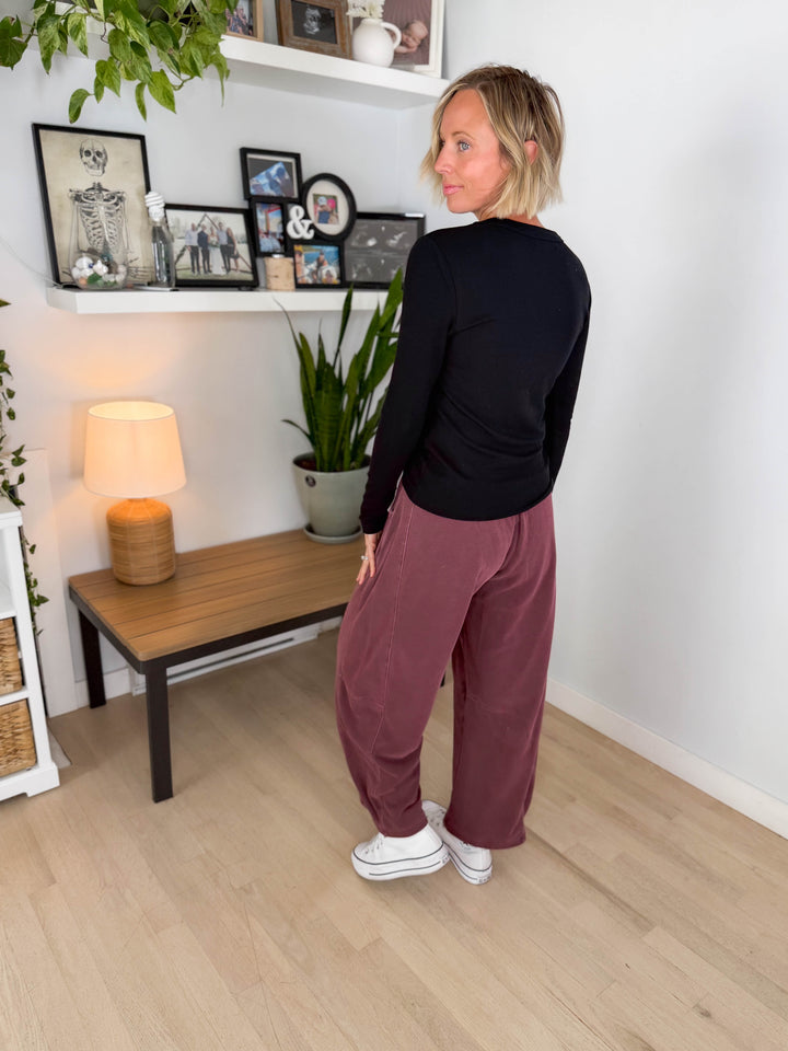 Tansy Basic Crewneck Longsleeve Knit Top- BLACK-FINAL SALE