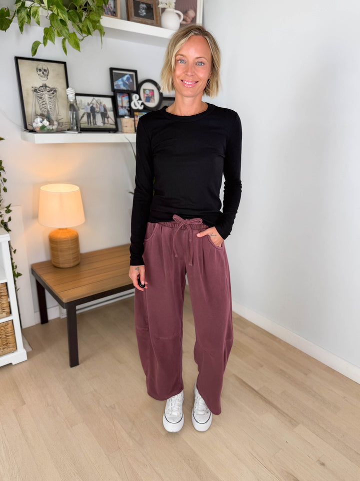 Tansy Basic Crewneck Longsleeve Knit Top- BLACK-FINAL SALE