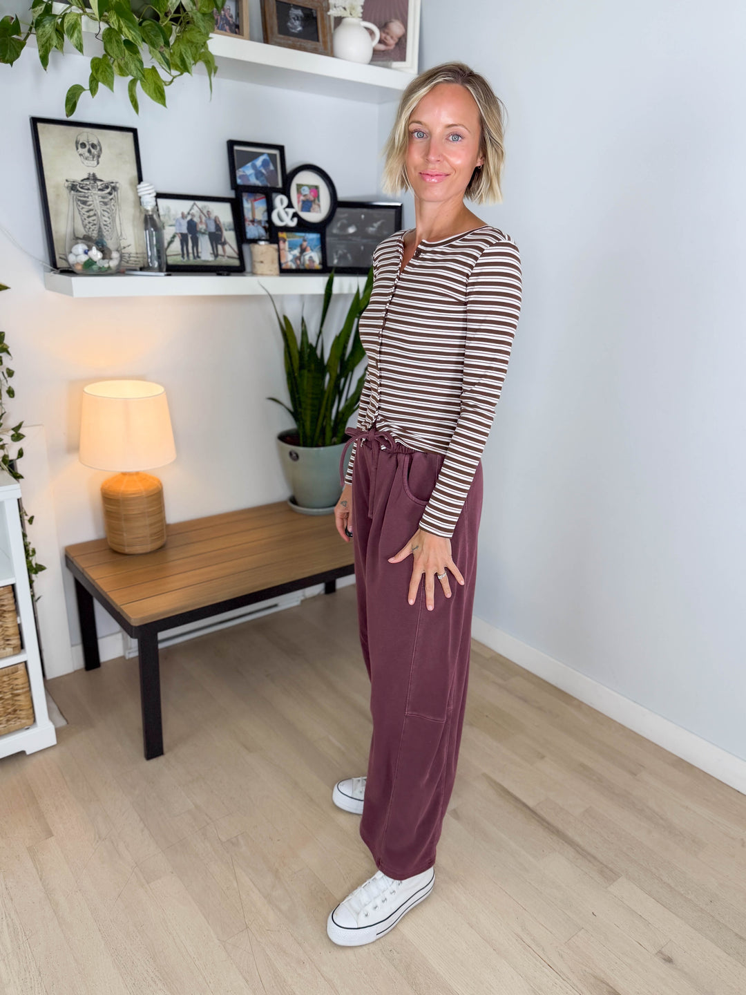 Banks Button Down Knit Long Sleeve- BROWN MULTI