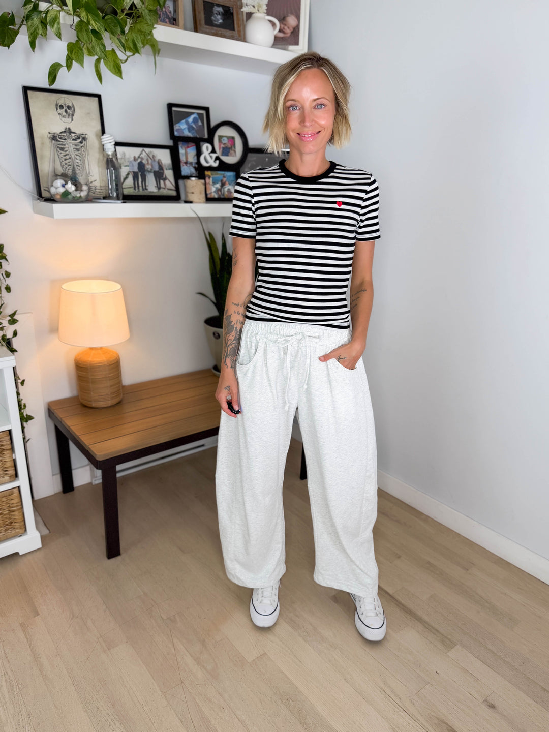 Oakes Cotton Terry Barrel Pant- HTHR GREY