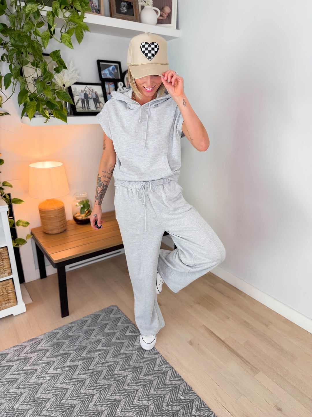 Indira Wide Leg Pant- HEATHER GREY