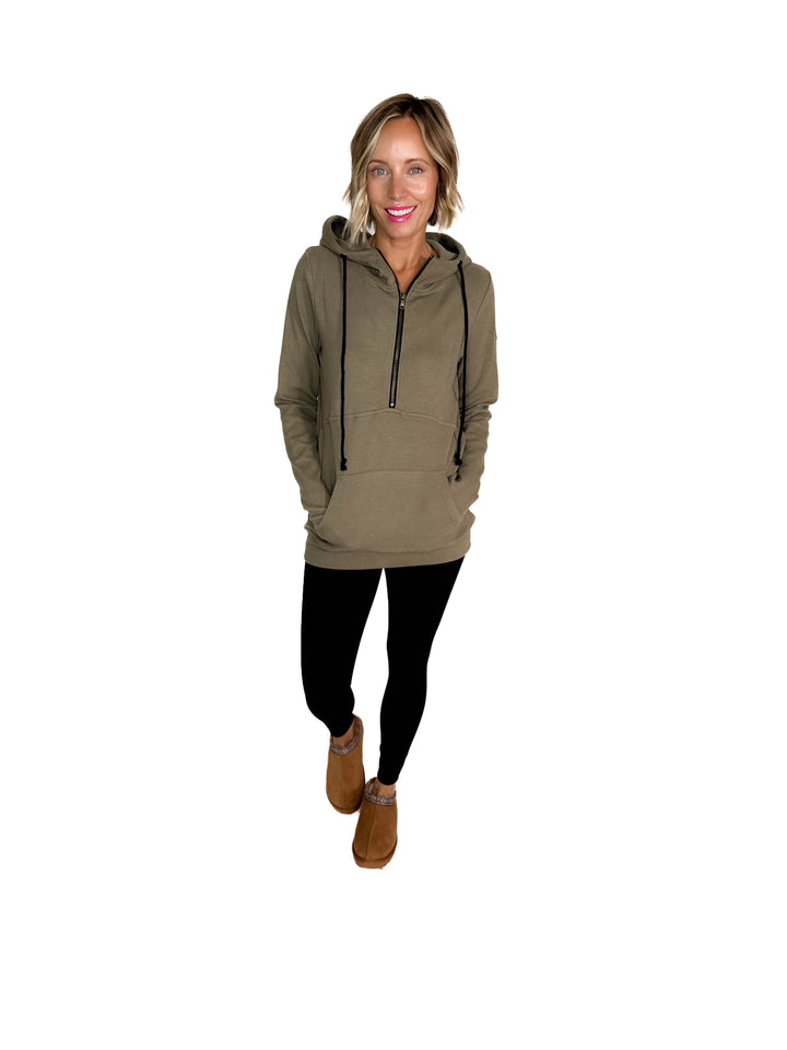 MICHELLE MAE Classic 1/2 Zip- OLIVE