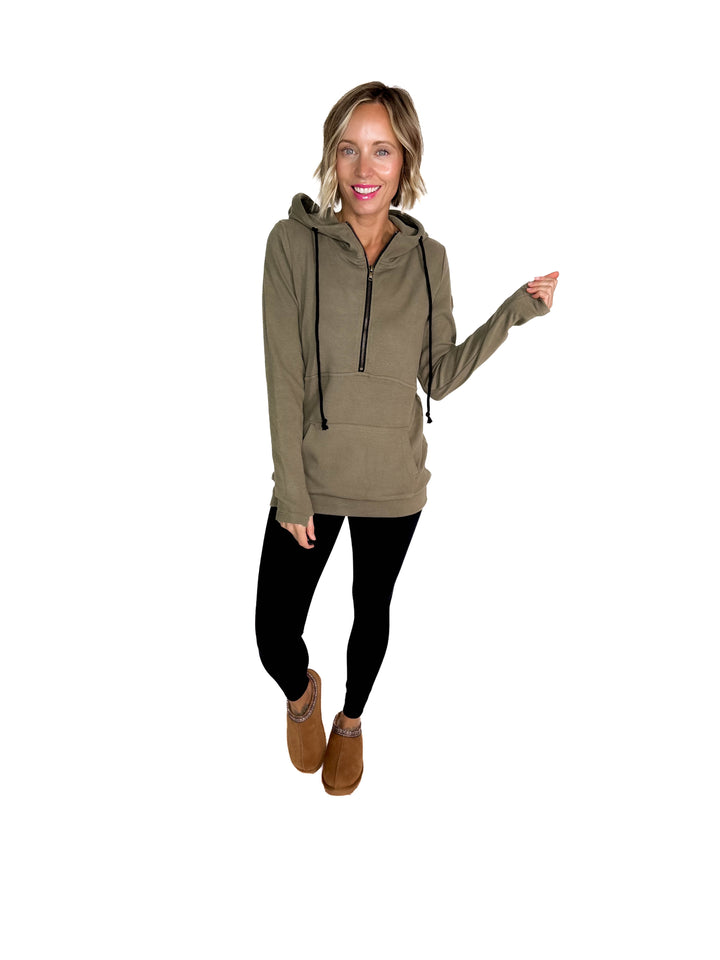 MICHELLE MAE Classic 1/2 Zip- OLIVE