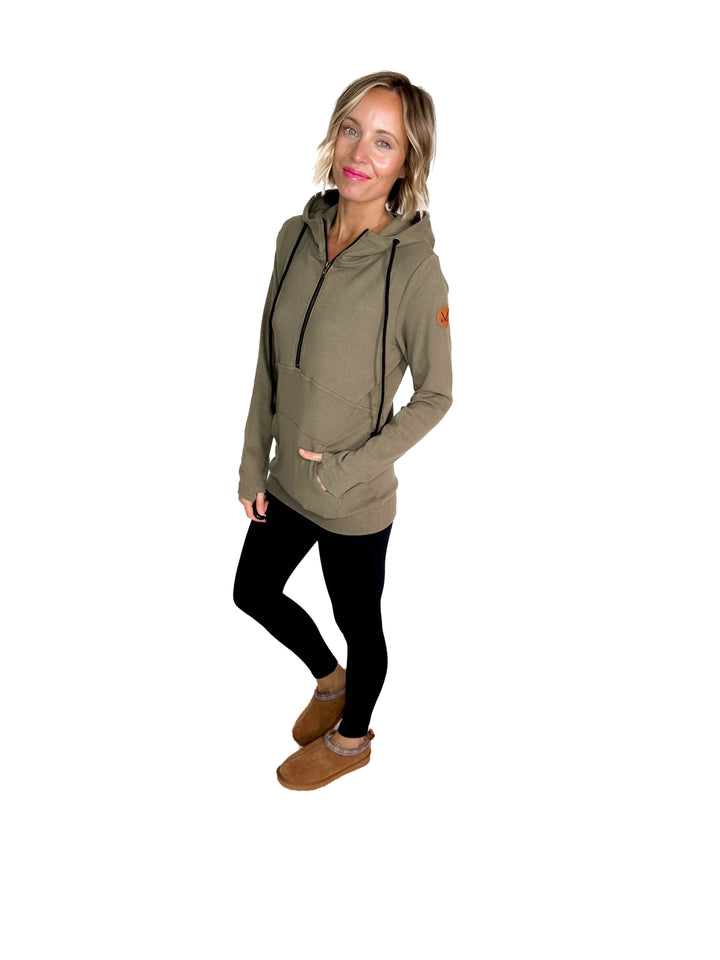 MICHELLE MAE Classic 1/2 Zip- OLIVE