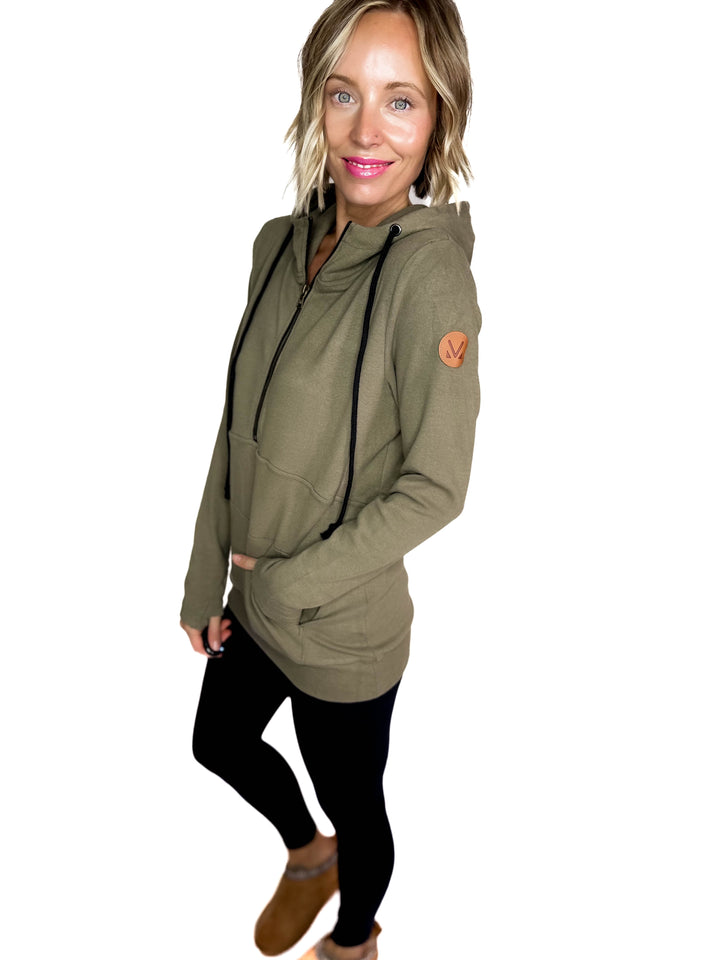 MICHELLE MAE Classic 1/2 Zip- OLIVE