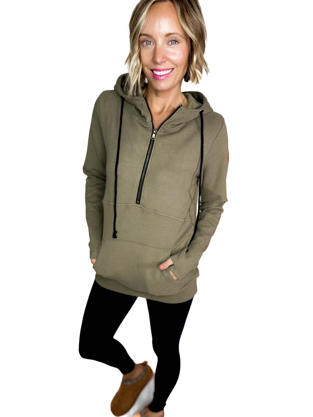 MICHELLE MAE Classic 1/2 Zip- OLIVE