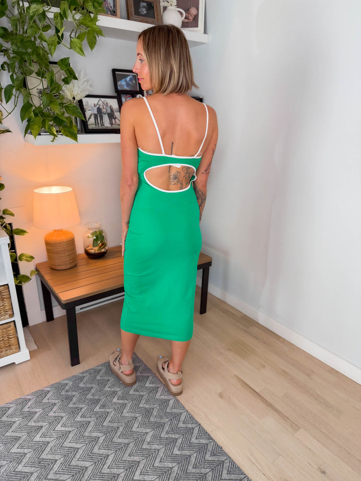 Palm Glow Stretch Cotton Athleisure Dress- GREEN
