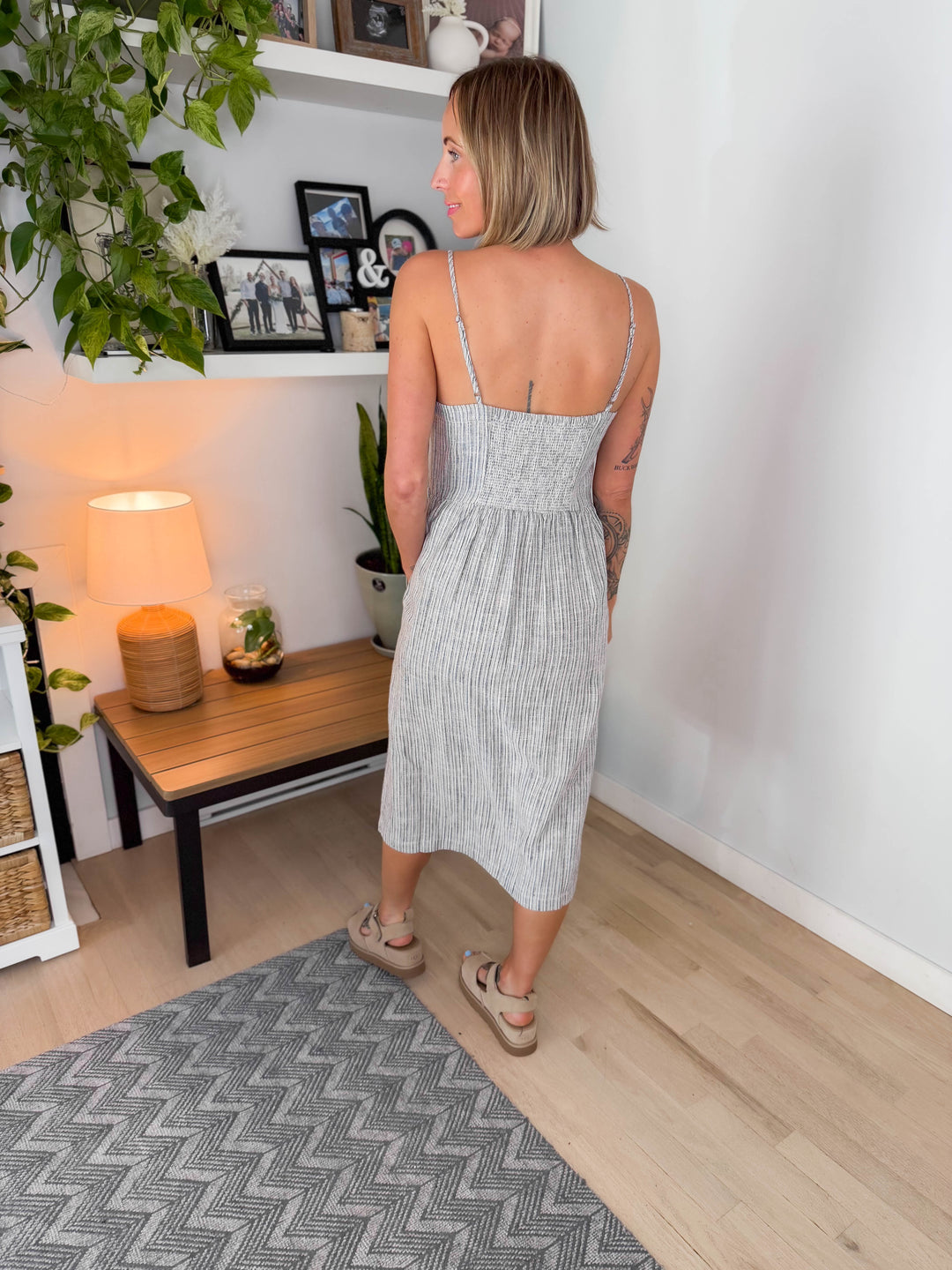 Arlowe Linen Blend Tank Dress- SLATE STRIPE