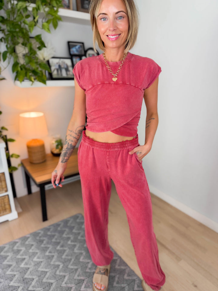 Maude Washed Stretch Cotton Set- DARK RED