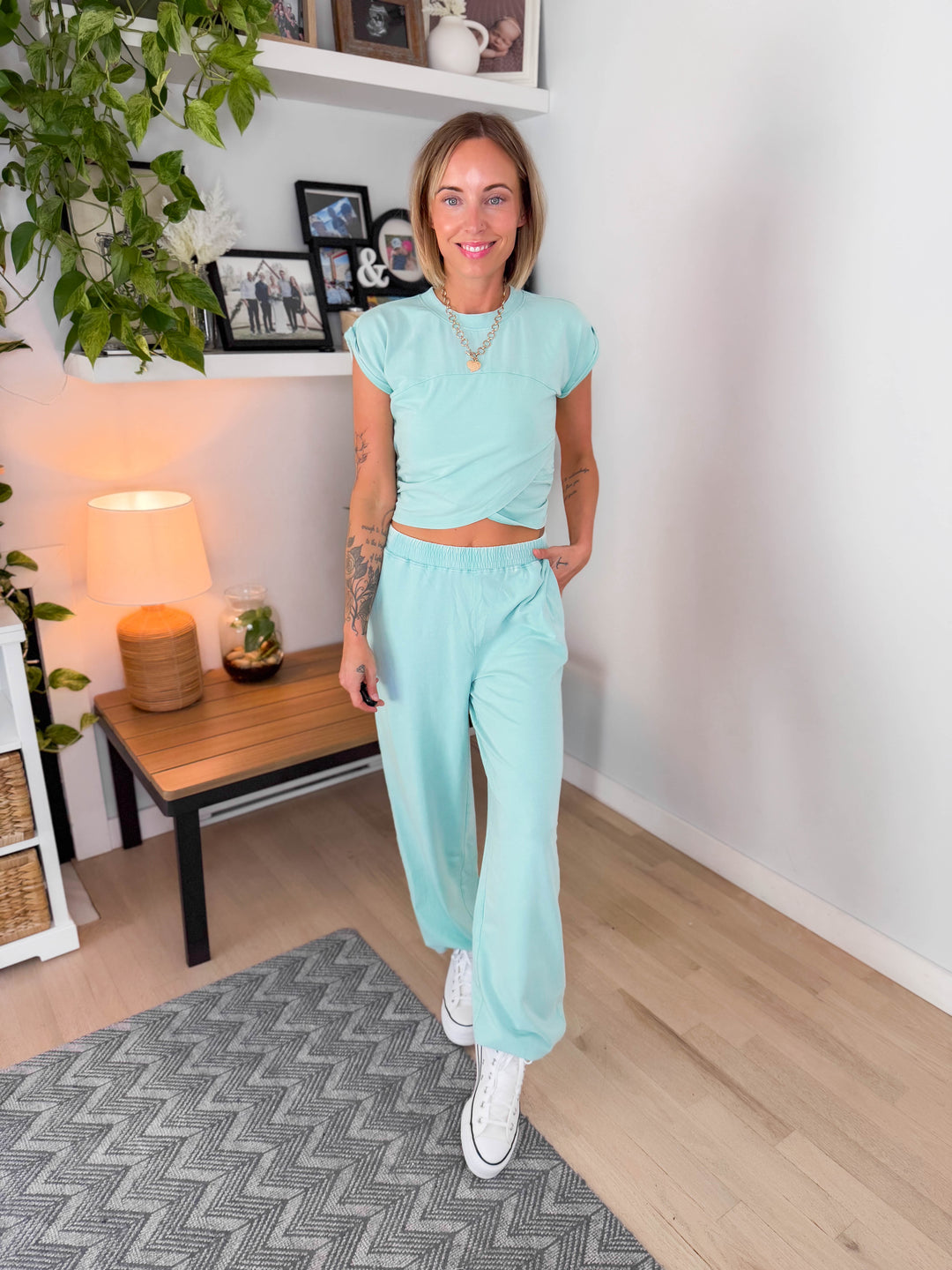 Maude Washed Stretch Cotton Set- TURQUOISE