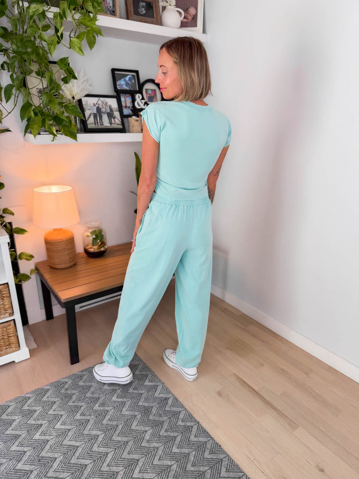 Maude Washed Stretch Cotton Set- TURQUOISE