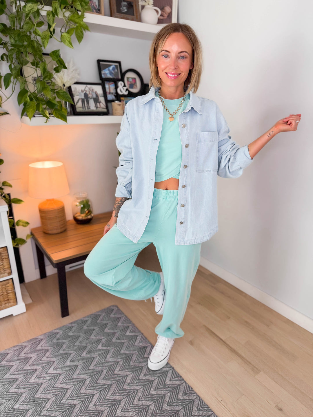 Maude Washed Stretch Cotton Set- TURQUOISE