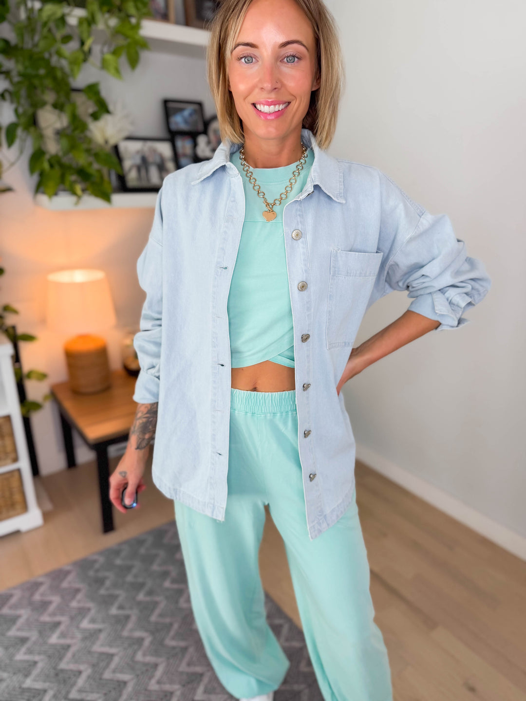 Astrid Mineral Washed Button Down Denim Jacket- DENIM